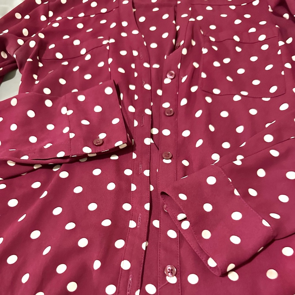 Express Burgundy Polka Dot Portofino Shirt - Picture 5 of 9